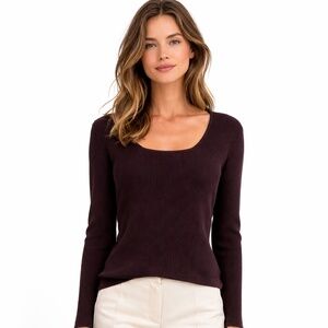 PICADILLY FASHION Deep Burgundy Rib Knit Long Sleeve Fitted Sweater US Sz XXL